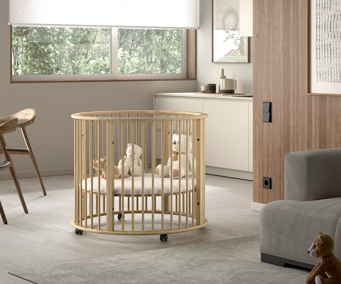 JAXX Baby Box Dino Rond met Verstelbare Bodem - Ø90cm natural