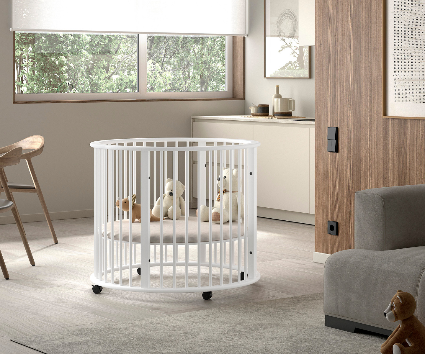 JAXX Baby Box Dino Rond met Verstelbare Bodem - Ø90cm white