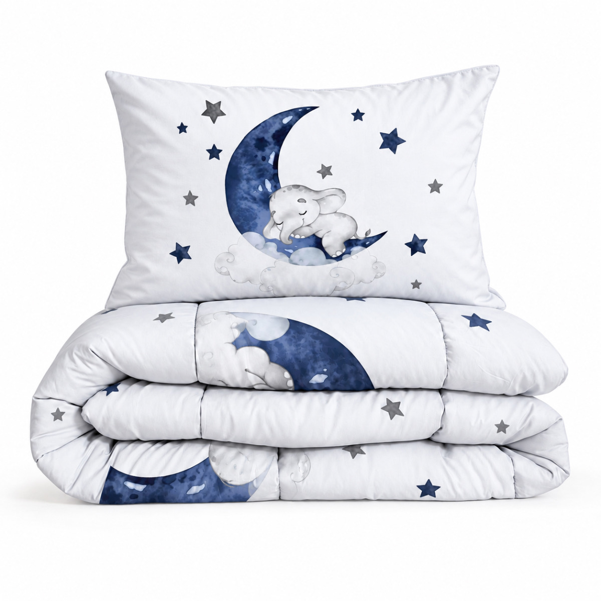 Eleganzzz Eazy Kinderdekbed Zonder Overtrek Inclusief Kussensloop Elephant Moon - blue 140x200cm