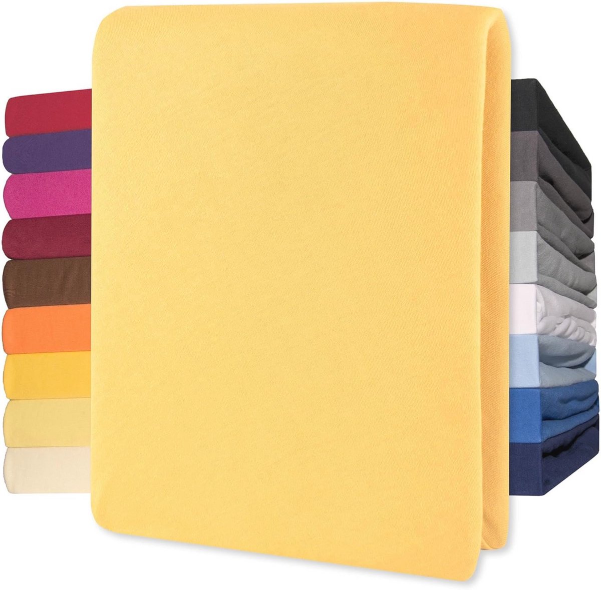 Lucina Topper Hoeslaken Jersey Katoen Stretch - geel