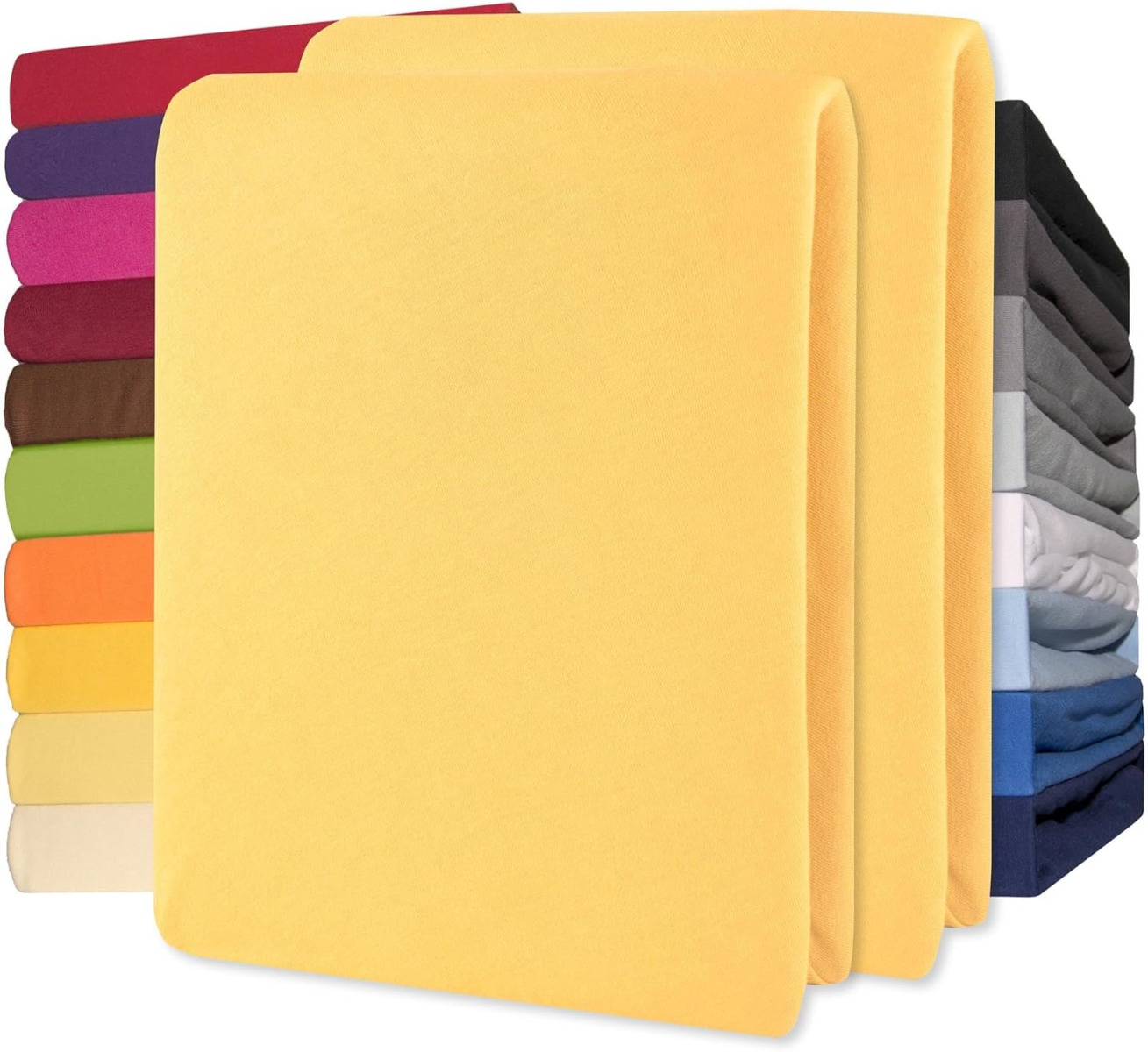 Lucina Hoeslaken Jersey Katoen Stretch 30cm Hoge Hoek Set van 2 - geel 90x200cm - 100x200cm