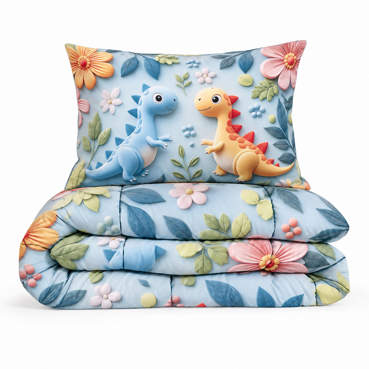 Eleganzzz Eazy Kinderdekbed Zonder Overtrek Inclusief Kussensloop Happy Dino's - blue 140x200cm