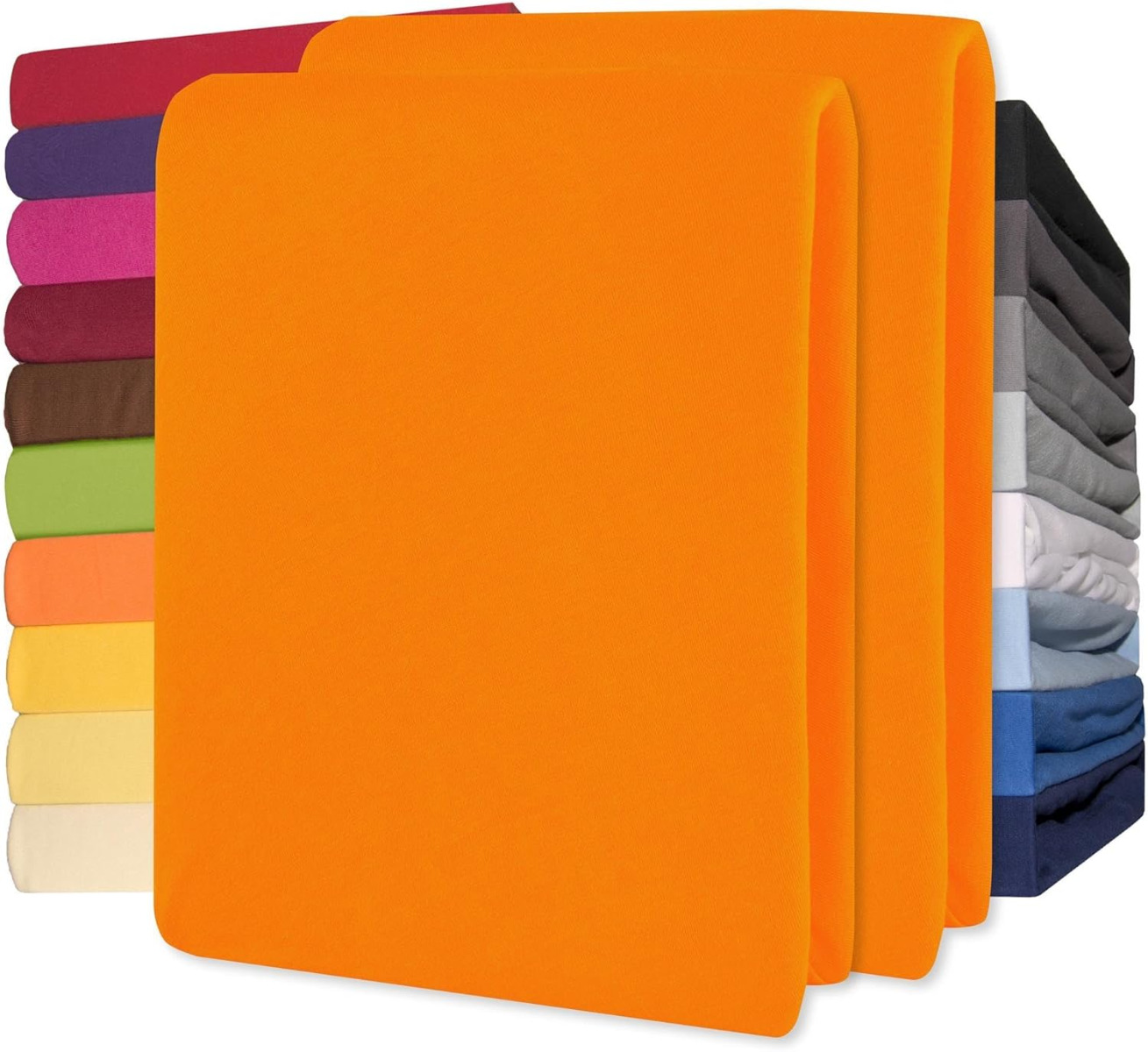 Lucina Hoeslaken Jersey Katoen Stretch 30cm Hoge Hoek Set van 2 - oranje 90x200cm - 100x200cm