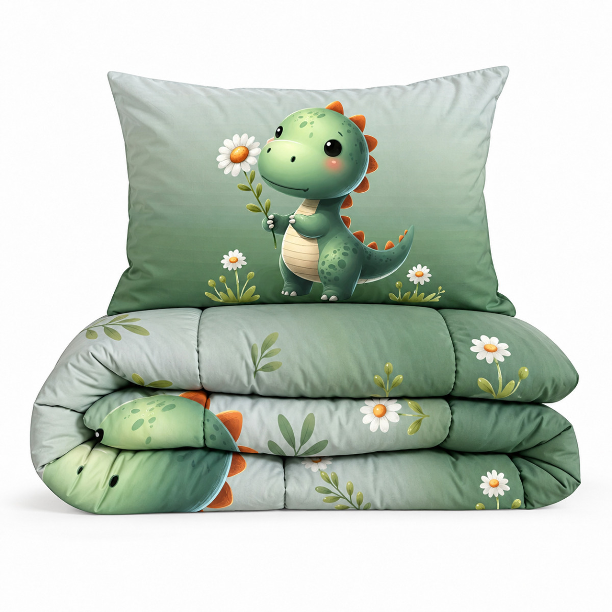 Eleganzzz Eazy Kinderdekbed Zonder Overtrek Inclusief Kussensloop Sleeposaurus - green 140x200cm
