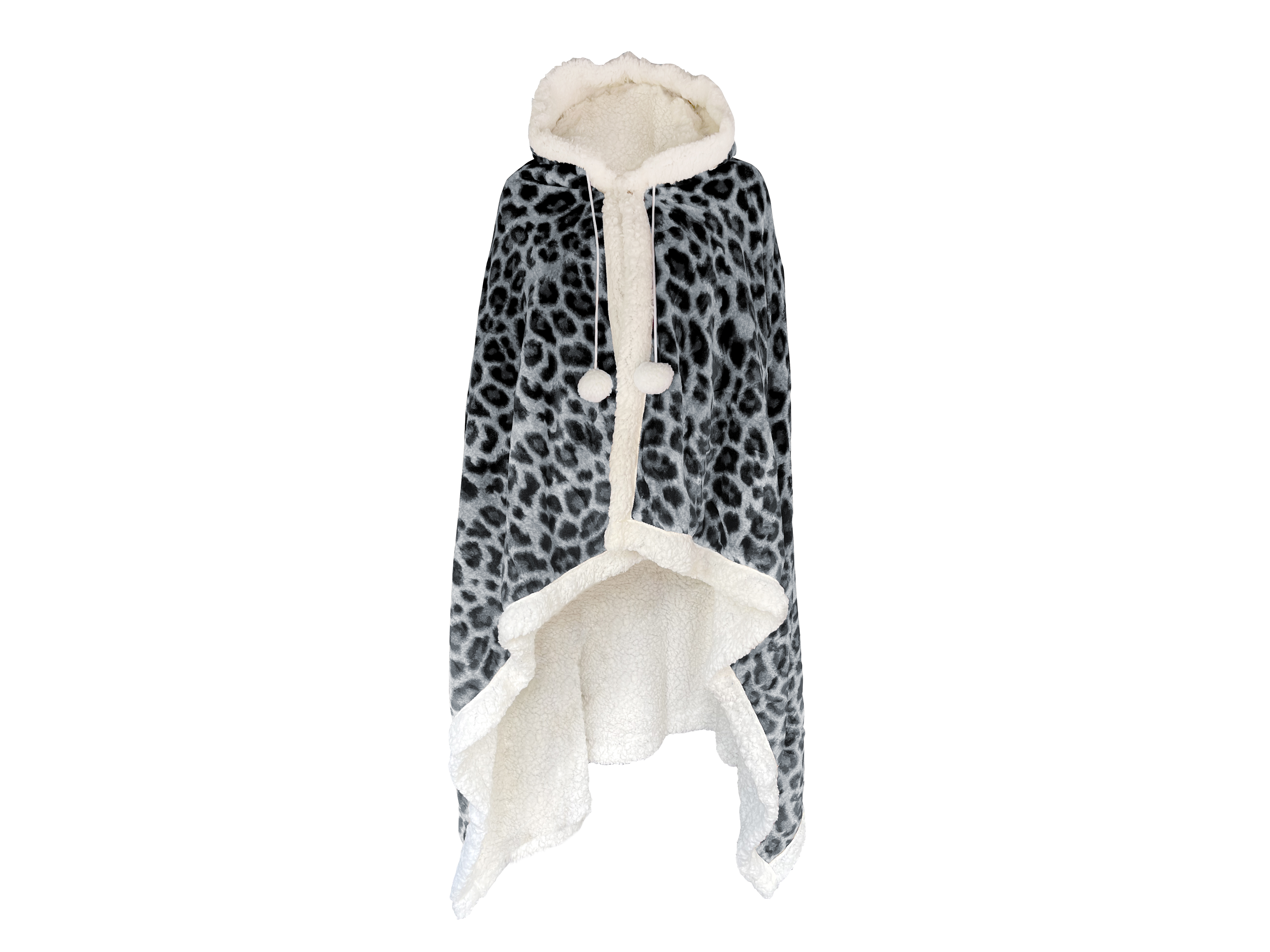 LINNICK Hoodie Flanel Fleece Deken Met Capuchon Leopard - zwart/wit - 130x180cm