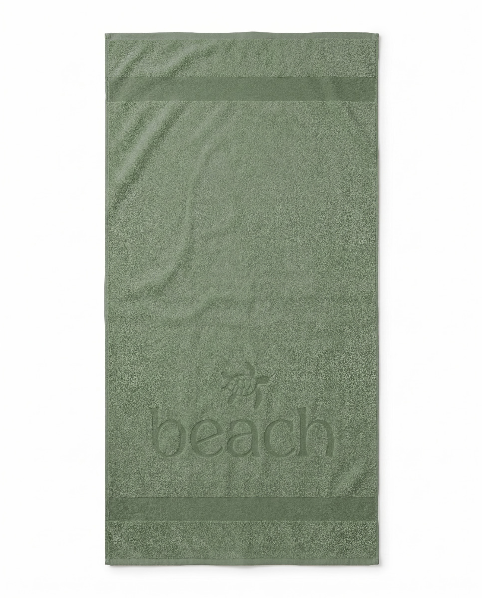 LINNICK Strandlaken Katoen Happy Beach 100x200cm - green