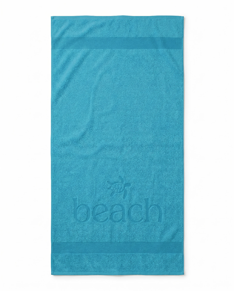 LINNICK Strandlaken Katoen Happy Beach 100x200cm - light blue