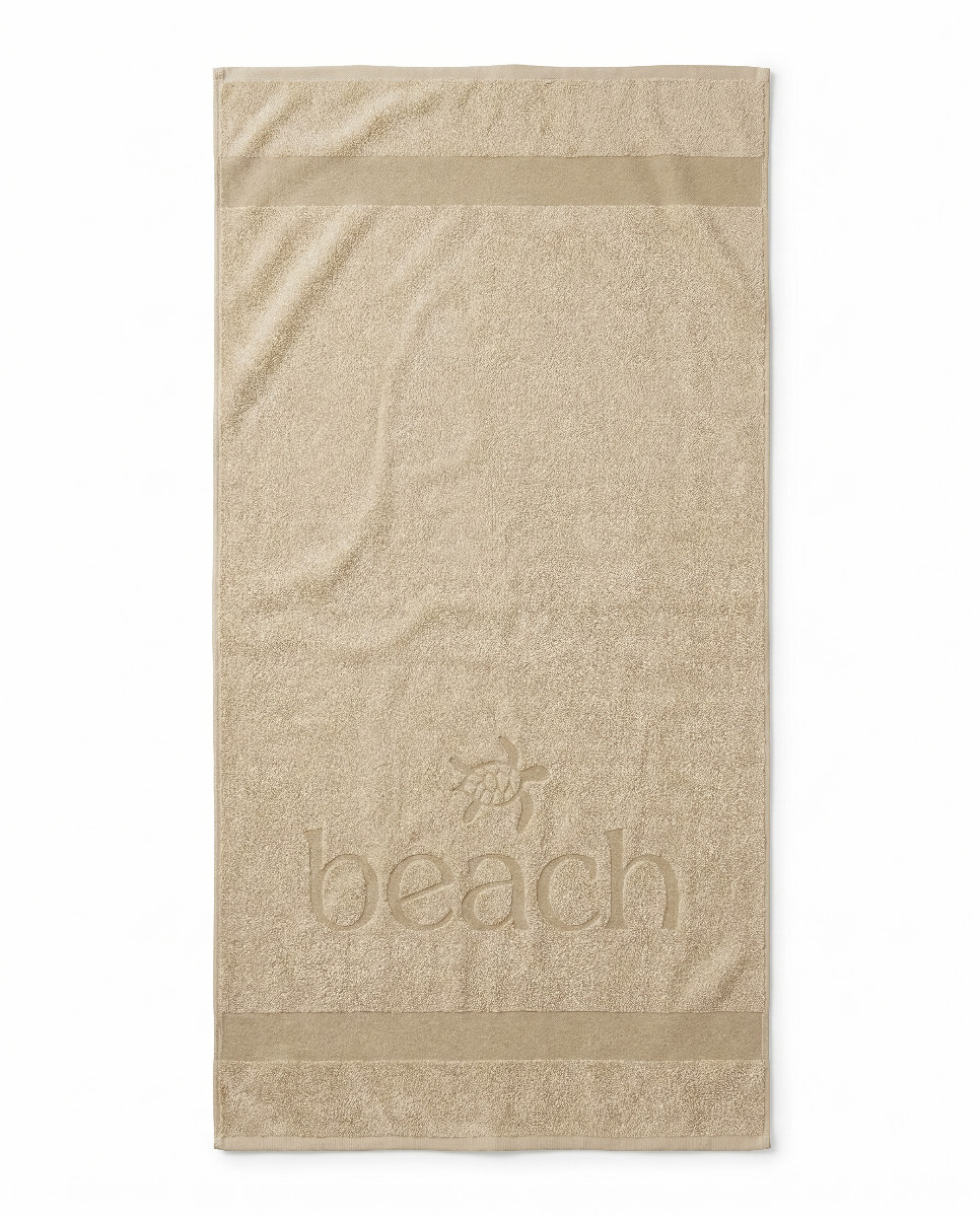 LINNICK Strandlaken Katoen Happy Beach 100x200cm - beige