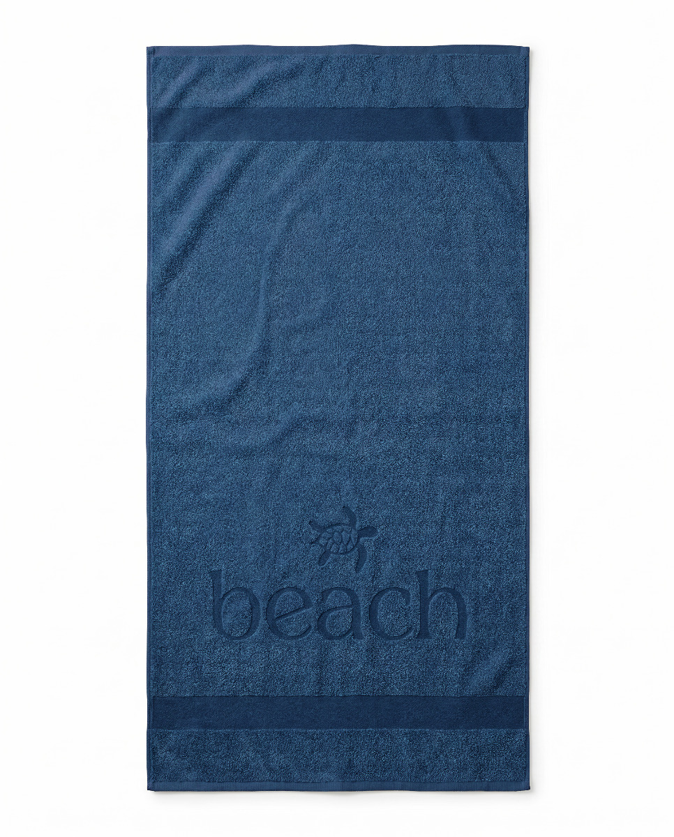LINNICK Strandlaken Katoen Happy Beach 100x200cm - dark blue