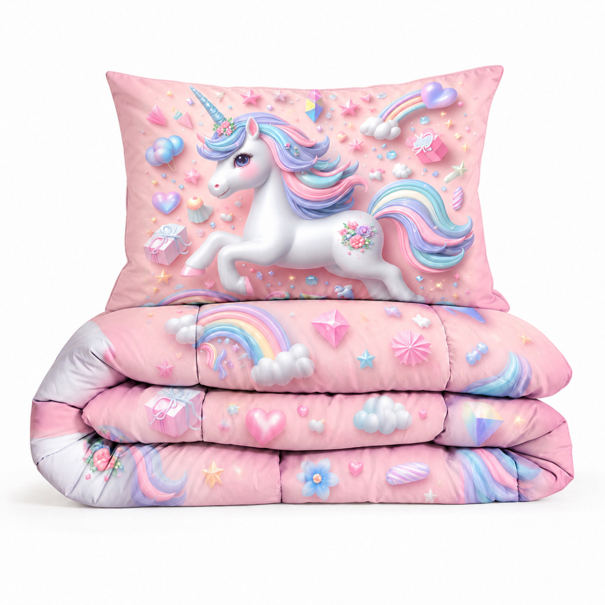Eleganzzz Eazy Kinderdekbed Zonder Overtrek Inclusief Kussensloop Unicorn Candy - multi 140x200cm