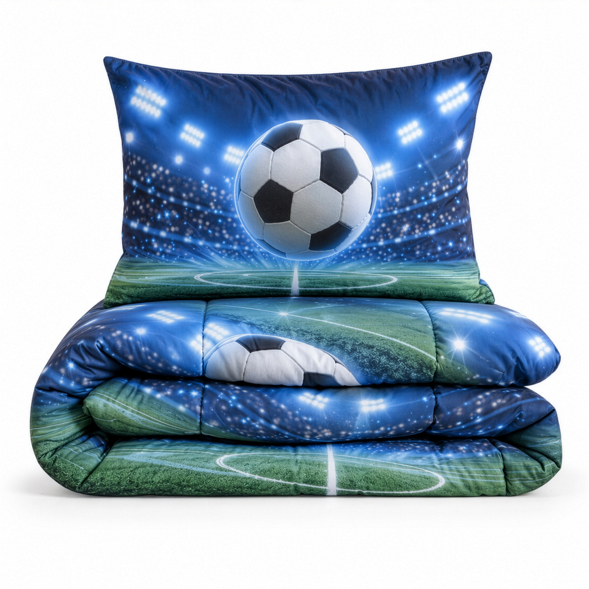 Eleganzzz Eazy Kinderdekbed Zonder Overtrek Inclusief Kussensloop Football Glory - blue 140x200cm