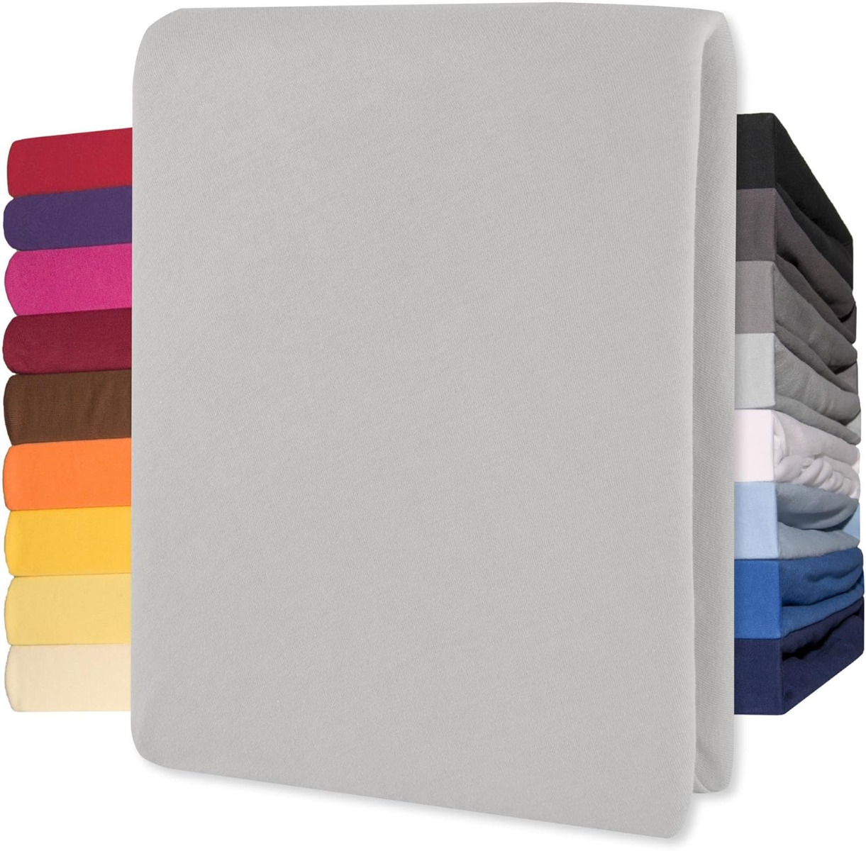 Lucina Topper Hoeslaken Jersey Katoen Stretch - zilver grijs