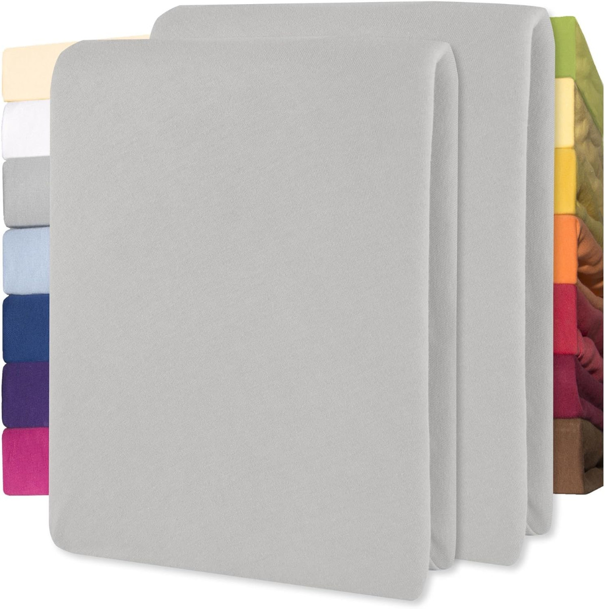 Lucina Hoeslaken Jersey Katoen Stretch 30cm Hoge Hoek Set van 2 - zilver grijs 90x200cm - 100x200cm